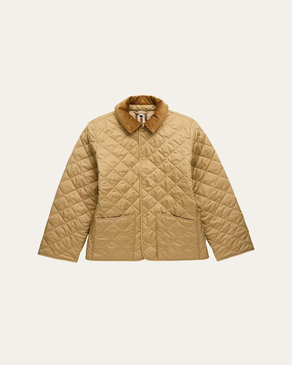 Girl's Milo Corduroy-Collar Quilted Jacket, Size Newborn-14